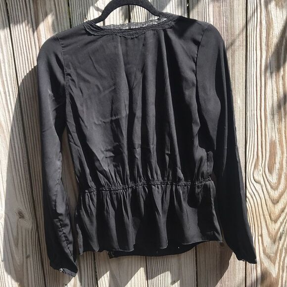 Abercrombie & Fitch Long Sleeve Black Lace Trim Blouse Small - Picture 4 of 7